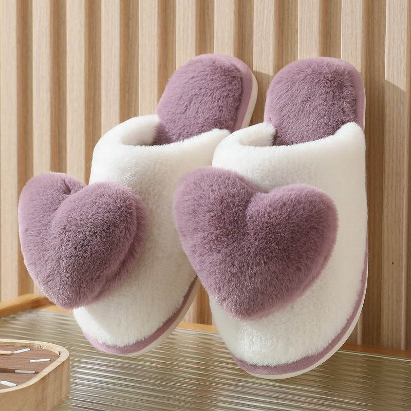 Men Shoes Size To Women - Winter Warm Heart Pattern Cotton Slippers