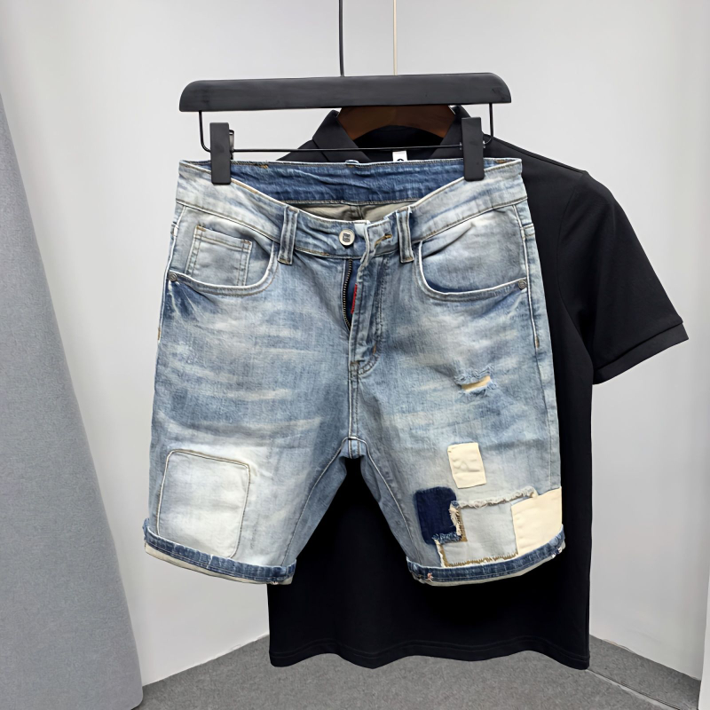 Men'S Shoes With Jeans - Straight Male Denim Shorts Ripped Jorts
