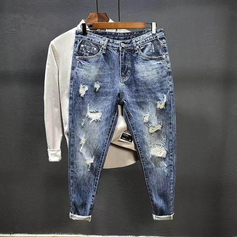 Nine-point jeans with holes fo - Men'S Shoes With Jeans ulasan dan harga