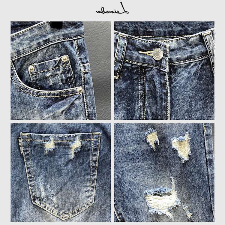 Nine-point jeans with holes fo - Men'S Shoes With Jeans ulasan dan harga