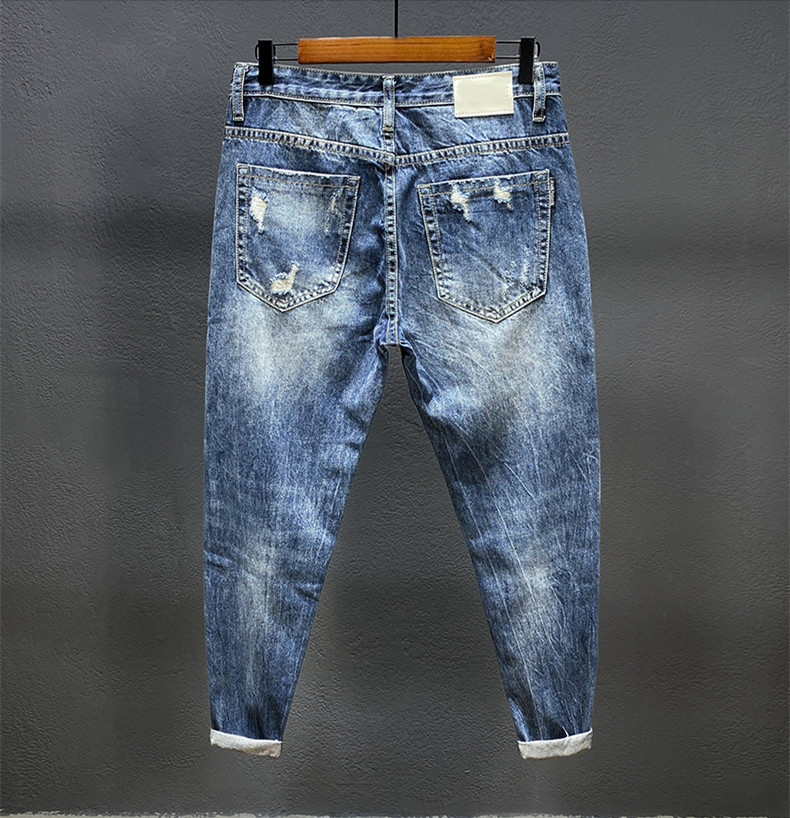 Nine-point jeans with holes fo - Men'S Shoes With Jeans ulasan dan harga