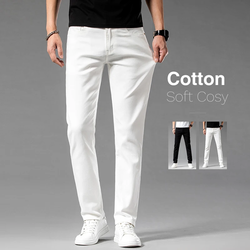 White Summer Men's Slim Jeans  - Men'S Shoes With Jeans ulasan dan harga